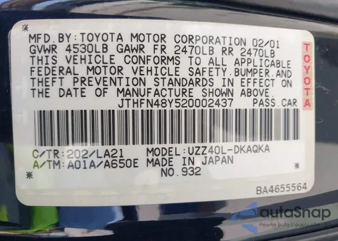 2002 Lexus Sc 430 430 из США, поврежденный, VIN JTHFN48Y520002437